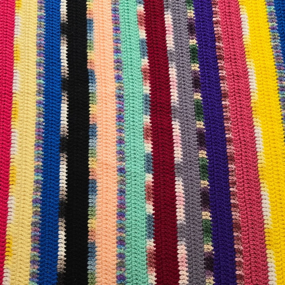 Handmade Crochet Afghan Blanket Boho‎ Colorful Stripe 48x50